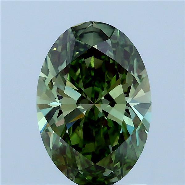 1.55 Carat Oval Lab Grown Diamond, Fancy Vivid Green Color, VVS2 Clarity