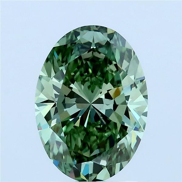 1.60 Carat Oval Lab Grown Diamond, Fancy Vivid Green Color, VS1 Clarity