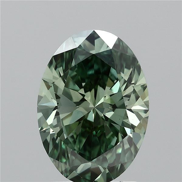 2.05 Carat Oval Lab Grown Diamond, Fancy Vivid Green Color, VVS2 Clarity