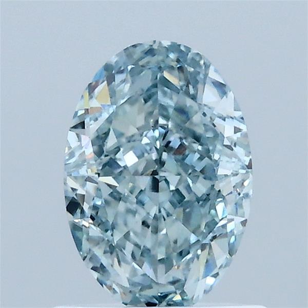 1.08 Carat Oval Lab Grown Diamond, Fancy Intense Bluish Green Color, VS1 Clarity