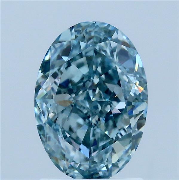 2.00 Carat Oval Lab Grown Diamond, Fancy Intense Bluish Green Color, VS1 Clarity