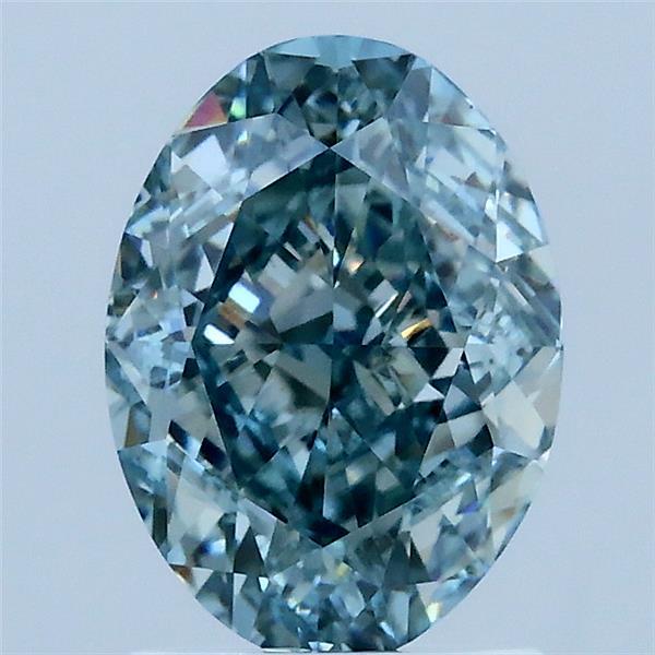 2.01 Carat Oval Lab Grown Diamond, Fancy Intense Bluish Green Color, VS1 Clarity