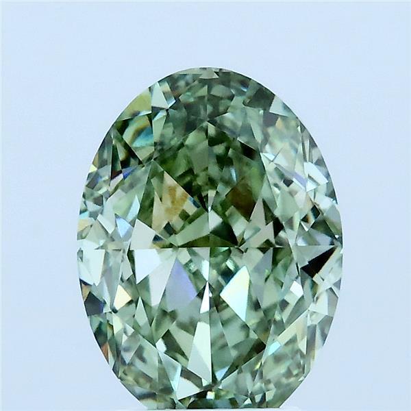 3.01 Carat Oval Lab Grown Diamond, Fancy Vivid Green Color, VVS2 Clarity