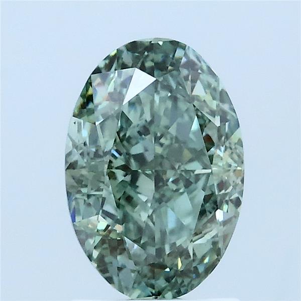 1.55 Carat Oval Lab Grown Diamond, Fancy Vivid Green Color, VS1 Clarity