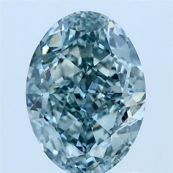 2.00 Carat Oval Lab Grown Diamond, Fancy Intense Blue Green Color, VS1 Clarity