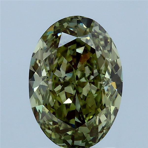 2.55 Carat Oval Lab Grown Diamond, Fancy Intense Green Color, VVS2 Clarity