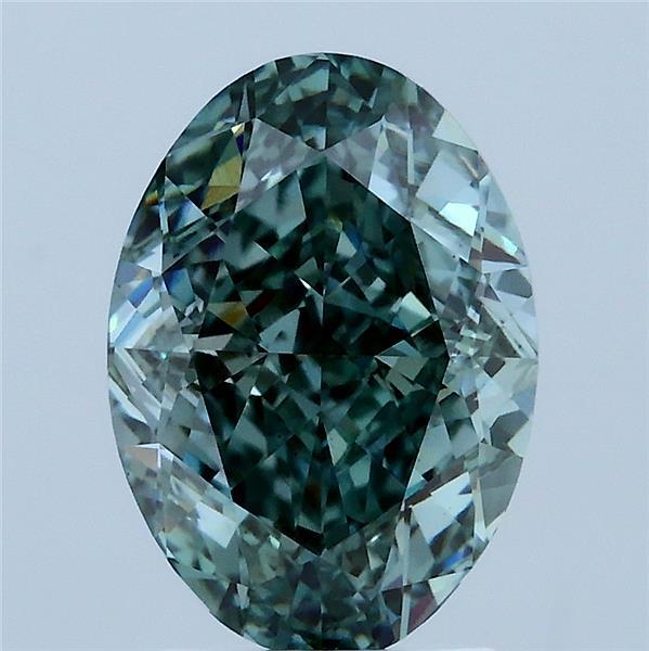 3.08 Carat Oval Lab Grown Diamond, Fancy Intense Green Color, VS1 Clarity