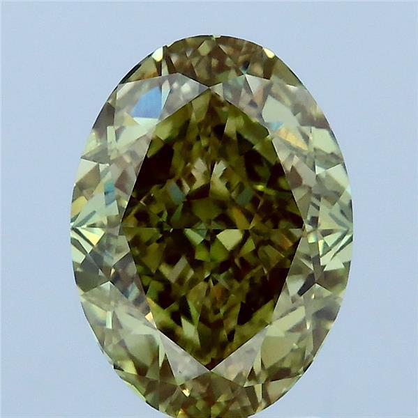 3.15 Carat Oval Lab Grown Diamond, Fancy Intense Yellowish Green Color, VS1 Clarity