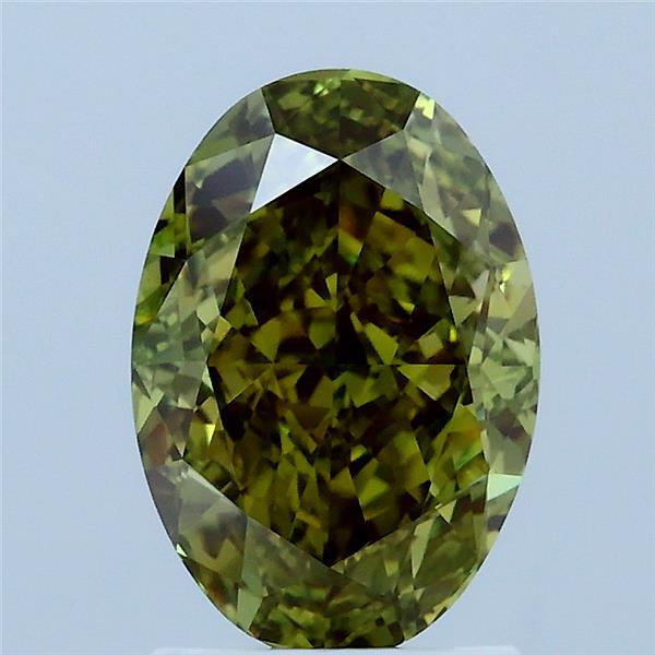 2.08 Carat Oval Lab Grown Diamond, Fancy Intense Yellowish Green Color, VS1 Clarity