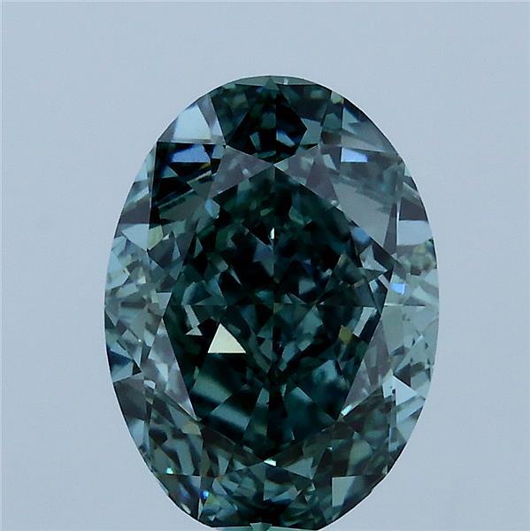 3.05 Carat Oval Lab Grown Diamond, Fancy Intense Green Color, VS1 Clarity