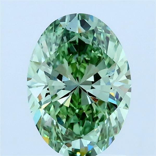 1.55 Carat Oval Lab Grown Diamond, Fancy Vivid Green Color, VS1 Clarity
