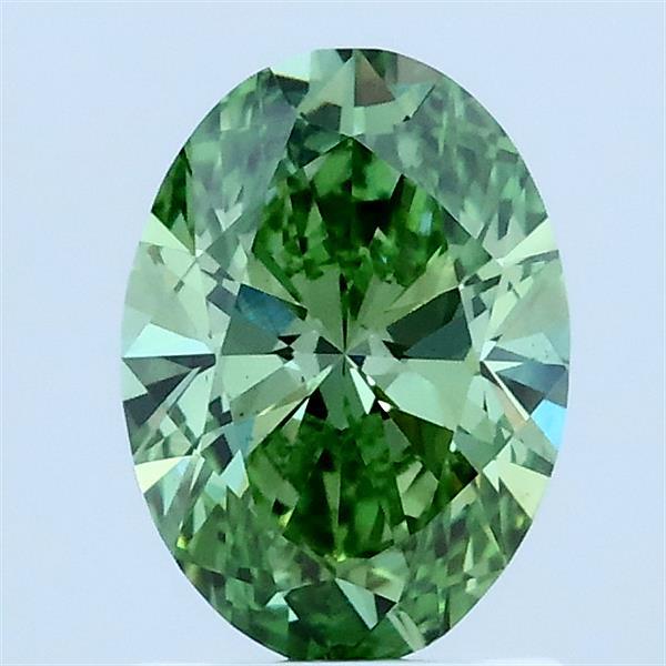 1.01 Carat Oval Lab Grown Diamond, Fancy Vivid Green Color, VS2 Clarity