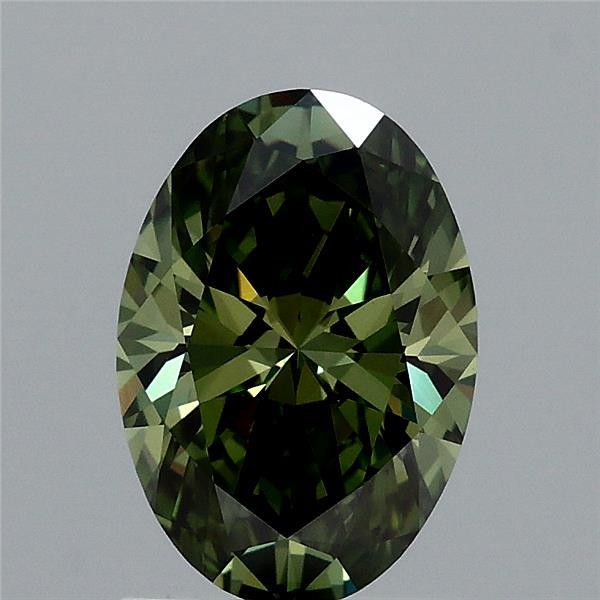 1.40 Carat Oval Lab Grown Diamond, Fancy Vivid Green Color, VVS2 Clarity