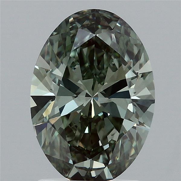 1.85 Carat Oval Lab Grown Diamond, Fancy Intense Green Color, VVS2 Clarity