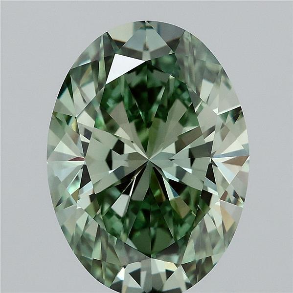 4.08 Carat Oval Lab Grown Diamond, Fancy Vivid Green Color, VVS2 Clarity