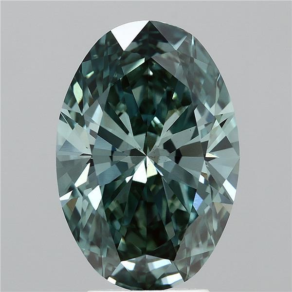 4.05 Carat Oval Lab Grown Diamond, Fancy Vivid Green Color, VS2 Clarity