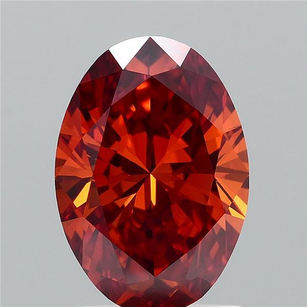 1.55 Carat Oval Lab Grown Diamond, Fancy Intense Brownish Orange Color, VVS2 Clarity