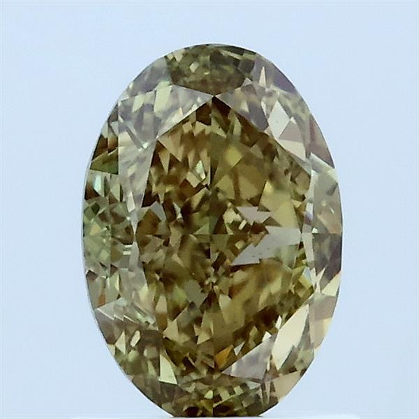1.18 Carat Oval Lab Grown Diamond, Fancy Intense Greenish Yellow Color, VS1 Clarity