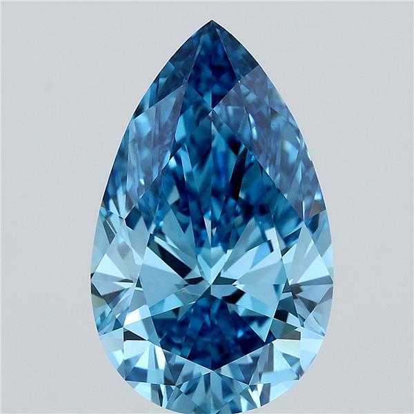 5.50 Carat Pear Lab Grown Diamond, Fancy Vivid Blue Color, VVS2 Clarity