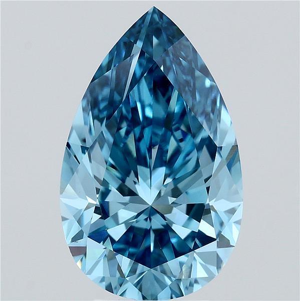 5.03 Carat Pear Lab Grown Diamond, Fancy Vivid Blue Color, VS1 Clarity
