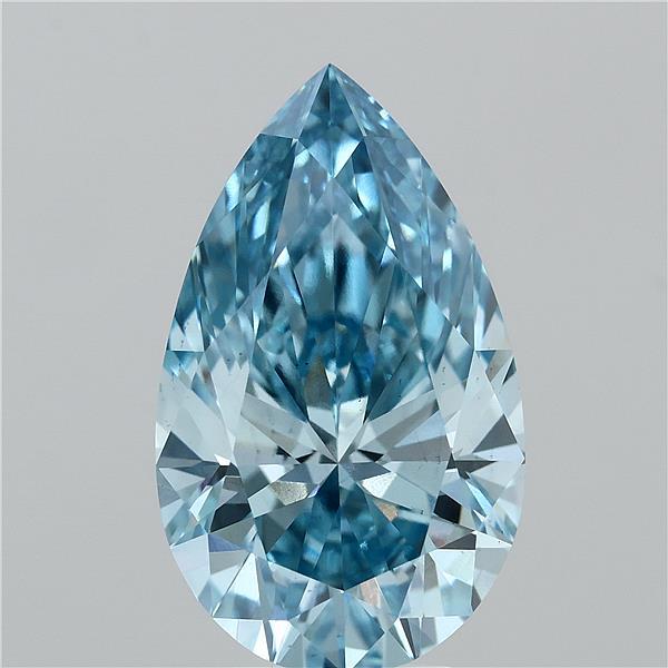 5.05 Carat Pear Lab Grown Diamond, Fancy Vivid Blue Color, VS2 Clarity