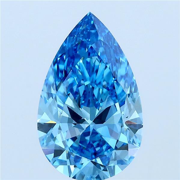3.02 Carat Pear Lab Grown Diamond, Fancy Vivid Blue Color, SI1 Clarity