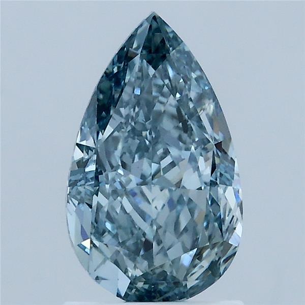 1.55 Carat Pear Lab Grown Diamond, Fancy Intense Blue Color, VS1 Clarity