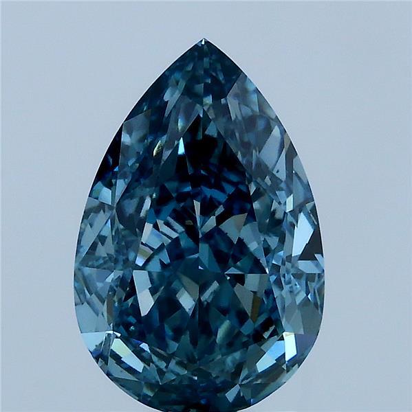 3.15 Carat Pear Lab Grown Diamond, Fancy Vivid Green Blue Color, VS2 Clarity