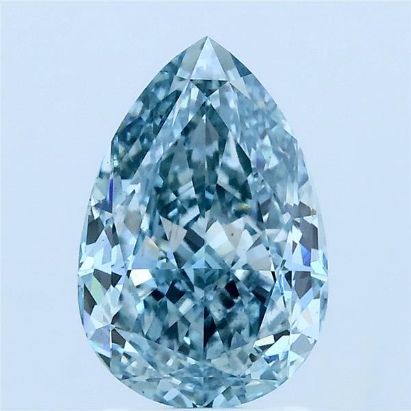 2.03 Carat Pear Lab Grown Diamond, Fancy Intense Greenish Blue Color, VS2 Clarity