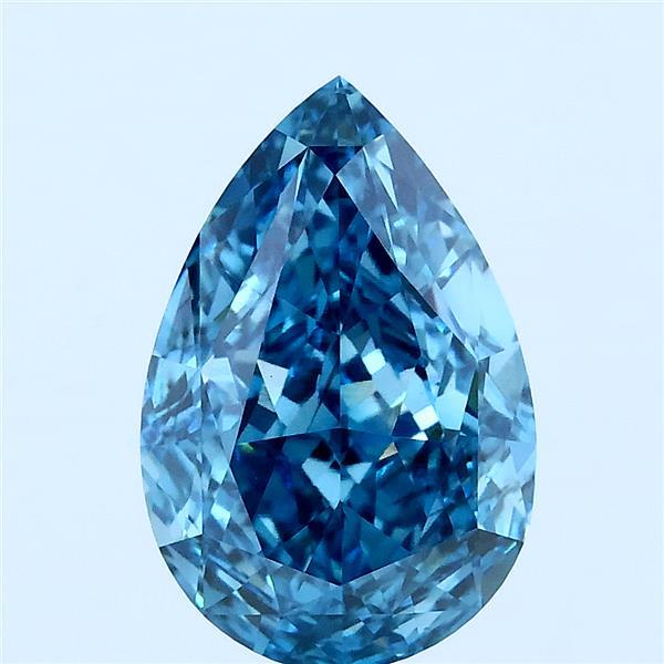 3.09 Carat Pear Lab Grown Diamond, Fancy Vivid Blue Color, VS2 Clarity