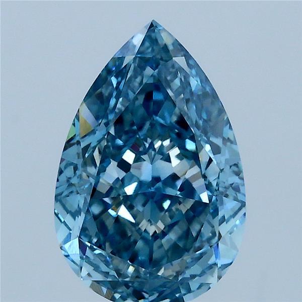 2.60 Carat Pear Lab Grown Diamond, Fancy Vivid Blue Color, VVS2 Clarity
