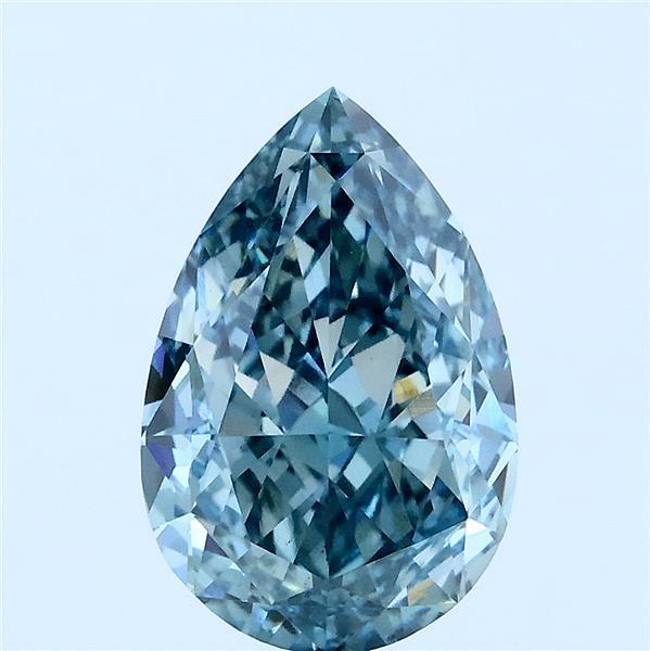 3.08 Carat Pear Lab Grown Diamond, Fancy Intense Greenish Blue Color, VS2 Clarity