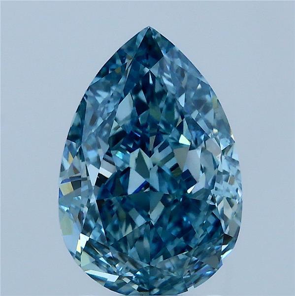 3.06 Carat Pear Lab Grown Diamond, Fancy Vivid Blue Color, VS1 Clarity