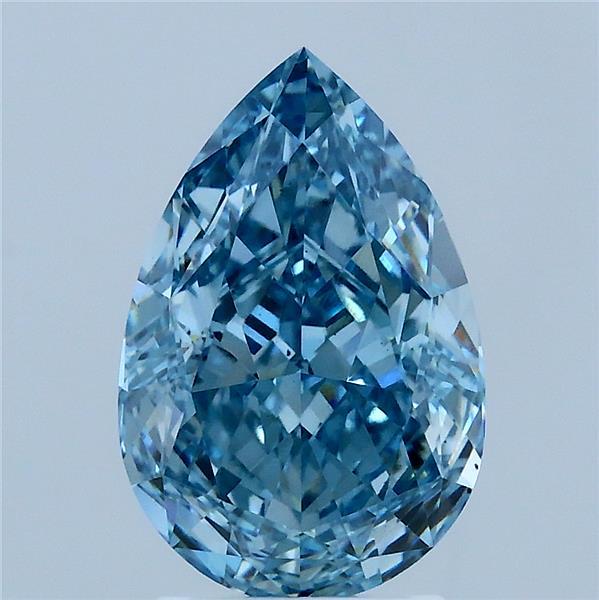 3.05 Carat Pear Lab Grown Diamond, Fancy Vivid Blue Color, VS1 Clarity