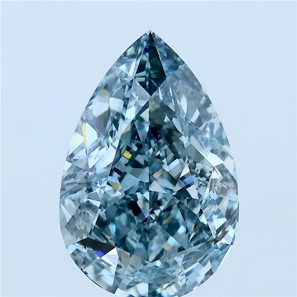 3.01 Carat Pear Lab Grown Diamond, Fancy Intense Green Blue Color, VS2 Clarity