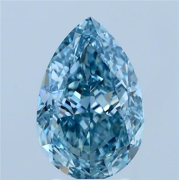 4.07 Carat Pear Lab Grown Diamond, Fancy Vivid Blue Color, VS1 Clarity
