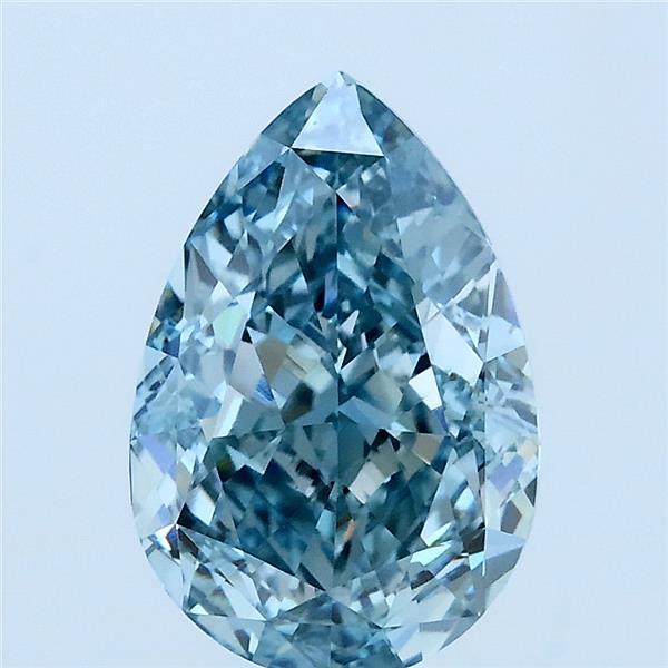 2.55 Carat Pear Lab Grown Diamond, Fancy Vivid Green Blue Color, VS1 Clarity