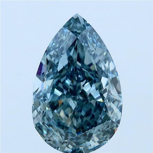 4.13 Carat Pear Lab Grown Diamond, Fancy Vivid Green Blue Color, VS1 Clarity