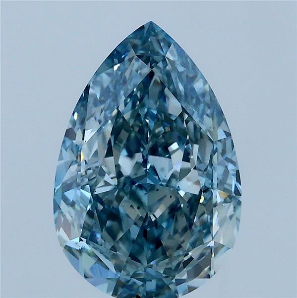 3.08 Carat Pear Lab Grown Diamond, Fancy Vivid Blue Color, VS2 Clarity