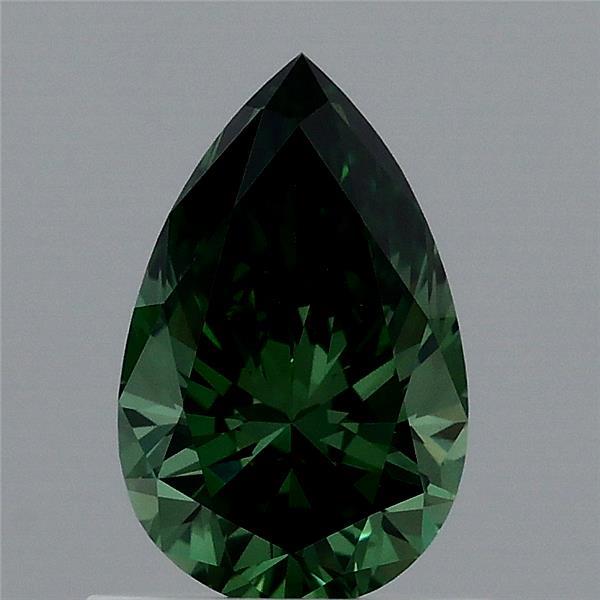 0.78 Carat Pear Lab Grown Diamond, Fancy Vivid Green Color, VS1 Clarity