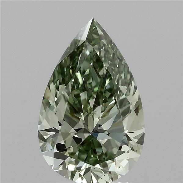 3.00 Carat Pear Lab Grown Diamond, Fancy Vivid Green Color, VS2 Clarity