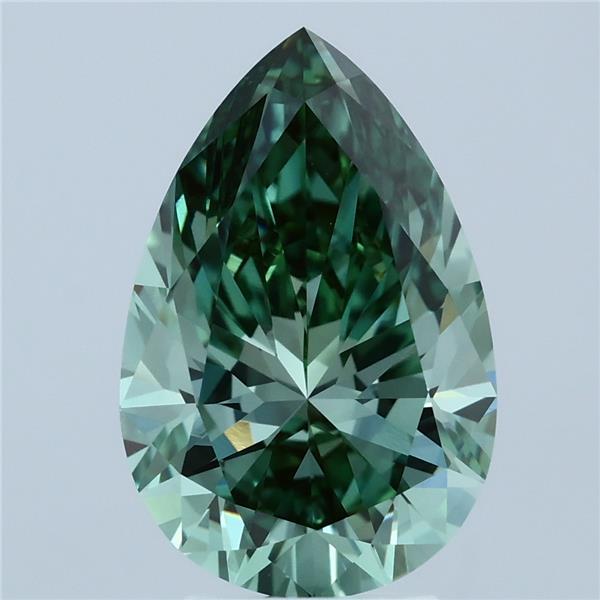 3.92 Carat Pear Lab Grown Diamond, Fancy Vivid Green Color, VVS2 Clarity