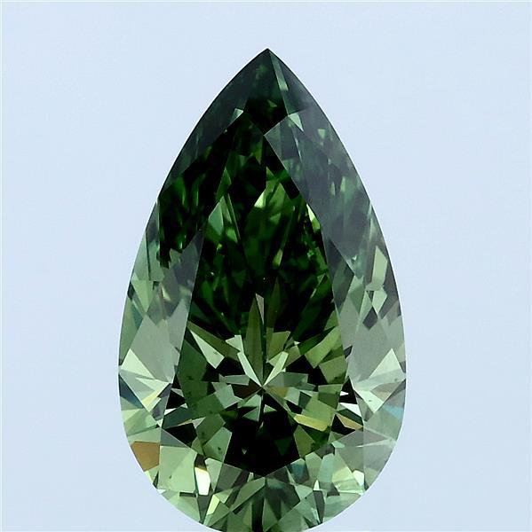 2.97 Carat Pear Lab Grown Diamond, Fancy Vivid Green Color, VS2 Clarity