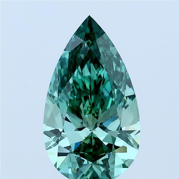 1.41 Carat Pear Lab Grown Diamond, Fancy Vivid Green Color, VS2 Clarity
