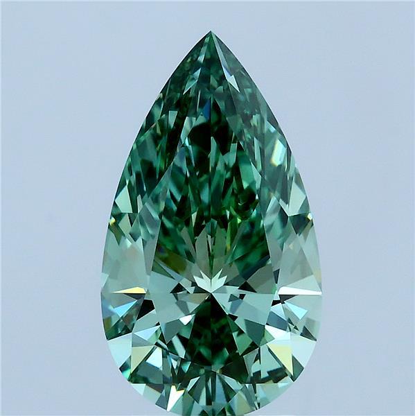 3.05 Carat Pear Lab Grown Diamond, Fancy Vivid Green Color, VVS2 Clarity