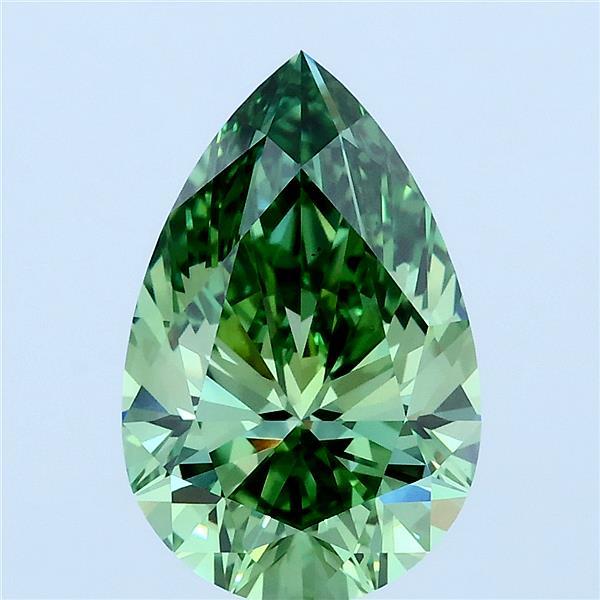 3.02 Carat Pear Lab Grown Diamond, Fancy Vivid Green Color, VS1 Clarity