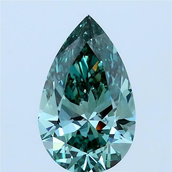 1.10 Carat Pear Lab Grown Diamond, Fancy Vivid Bluish Green Color, VVS2 Clarity