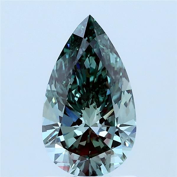 1.03 Carat Pear Lab Grown Diamond, Fancy Intense Green Color, VVS2 Clarity