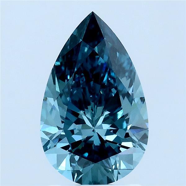 1.53 Carat Pear Lab Grown Diamond, Fancy Vivid Blue Green Color, VS1 Clarity
