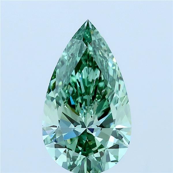 2.00 Carat Pear Lab Grown Diamond, Fancy Vivid Green Color, VS1 Clarity